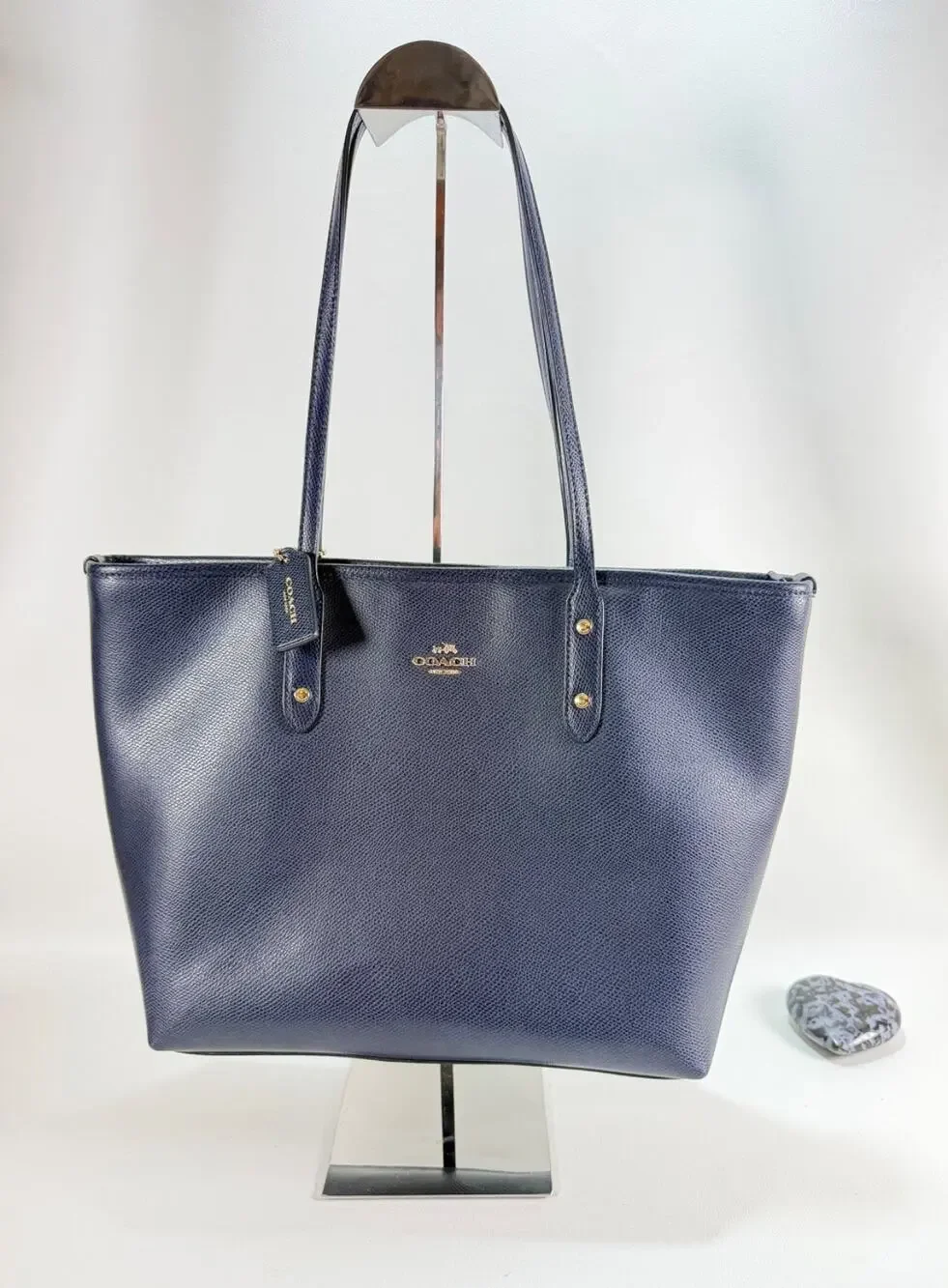 Coach Gallery Tote Bag Navy Blue Crossgrain Leather Gold Hardware F79608